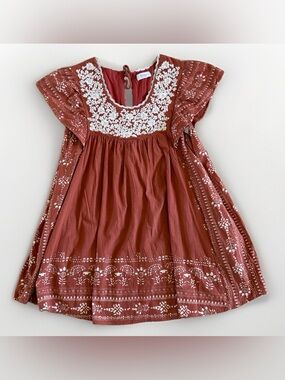 Bluivy Women’s Large Rust Boho Mini Dress Embroidered Cotton Pockets